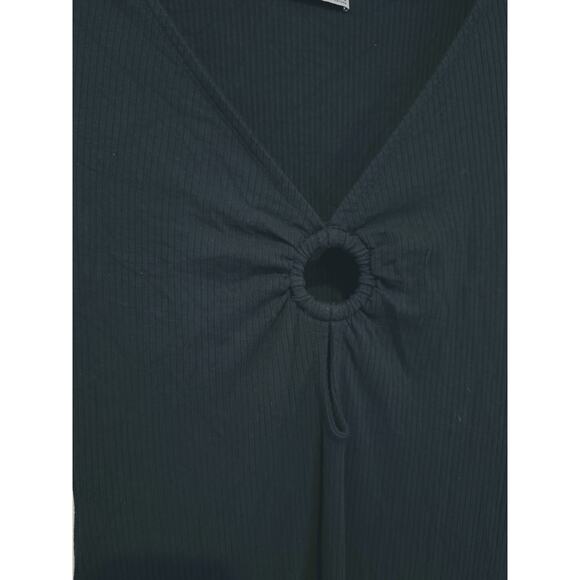 Abercrombie & Fitch O-Ring Ribbed Short Sleeve Midi Dress Black M Academia LBD - Picture 12 of 12